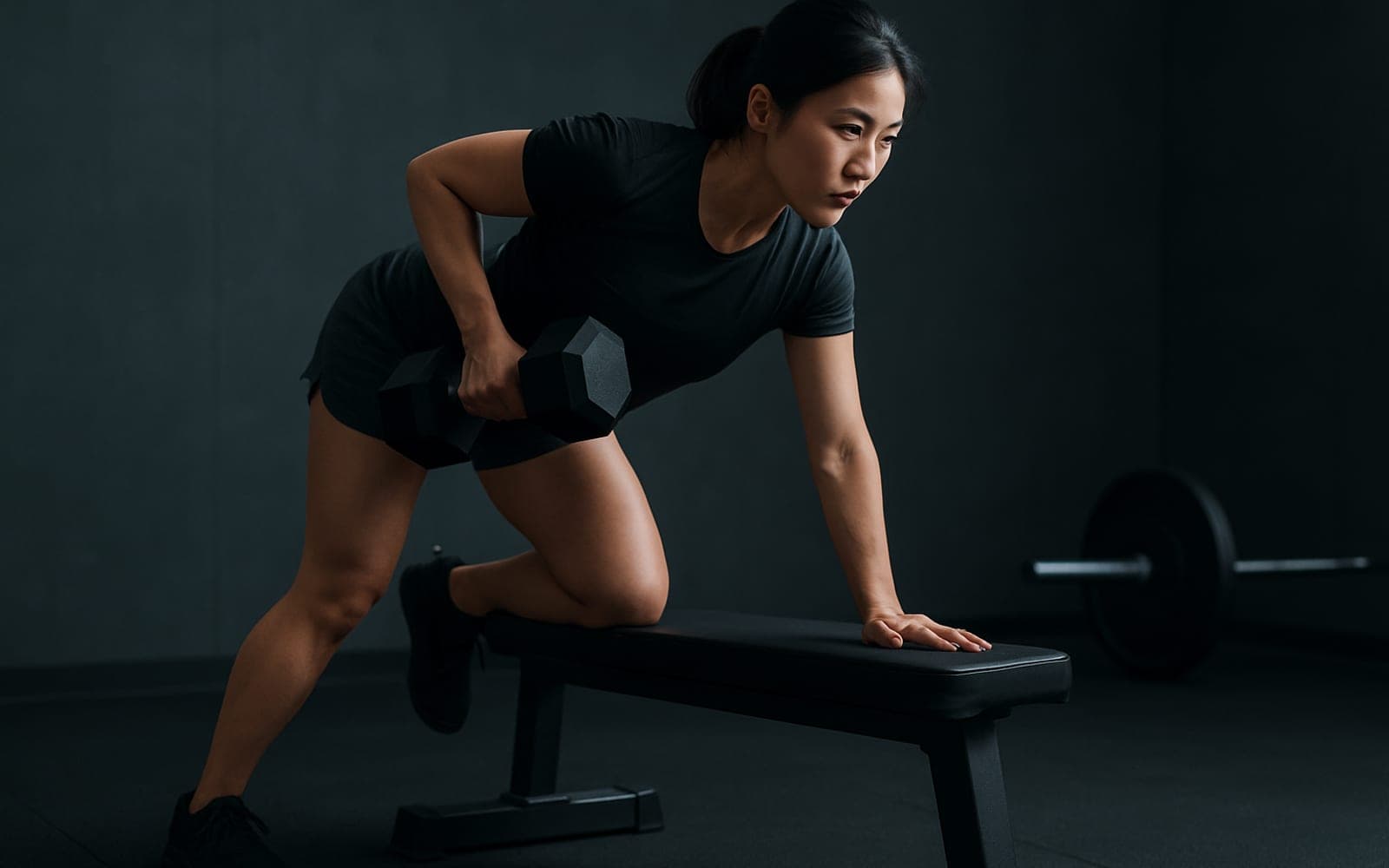One-Arm Dumbbell Row — working position